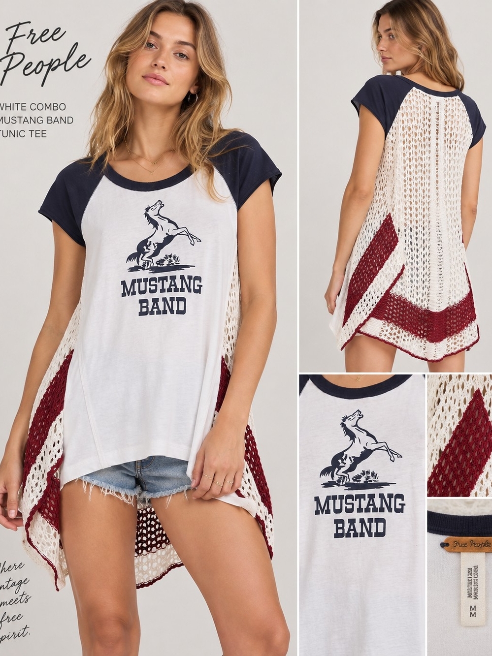 Free People Mustang Band Crochet Back Tee – Size Medium